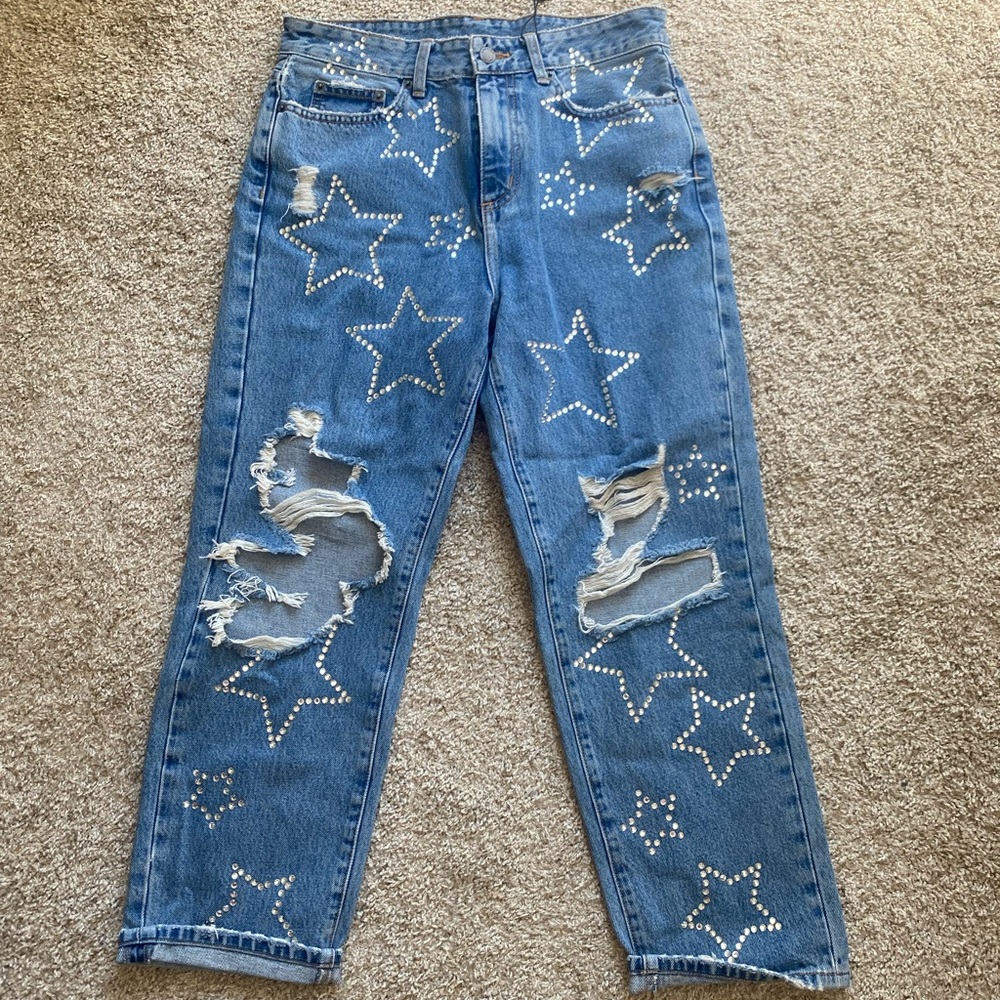 LF jeans with trendy bedazzled stars